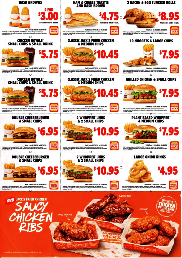 Hungry Jacks Vouchers 31 March to 29 June 2026